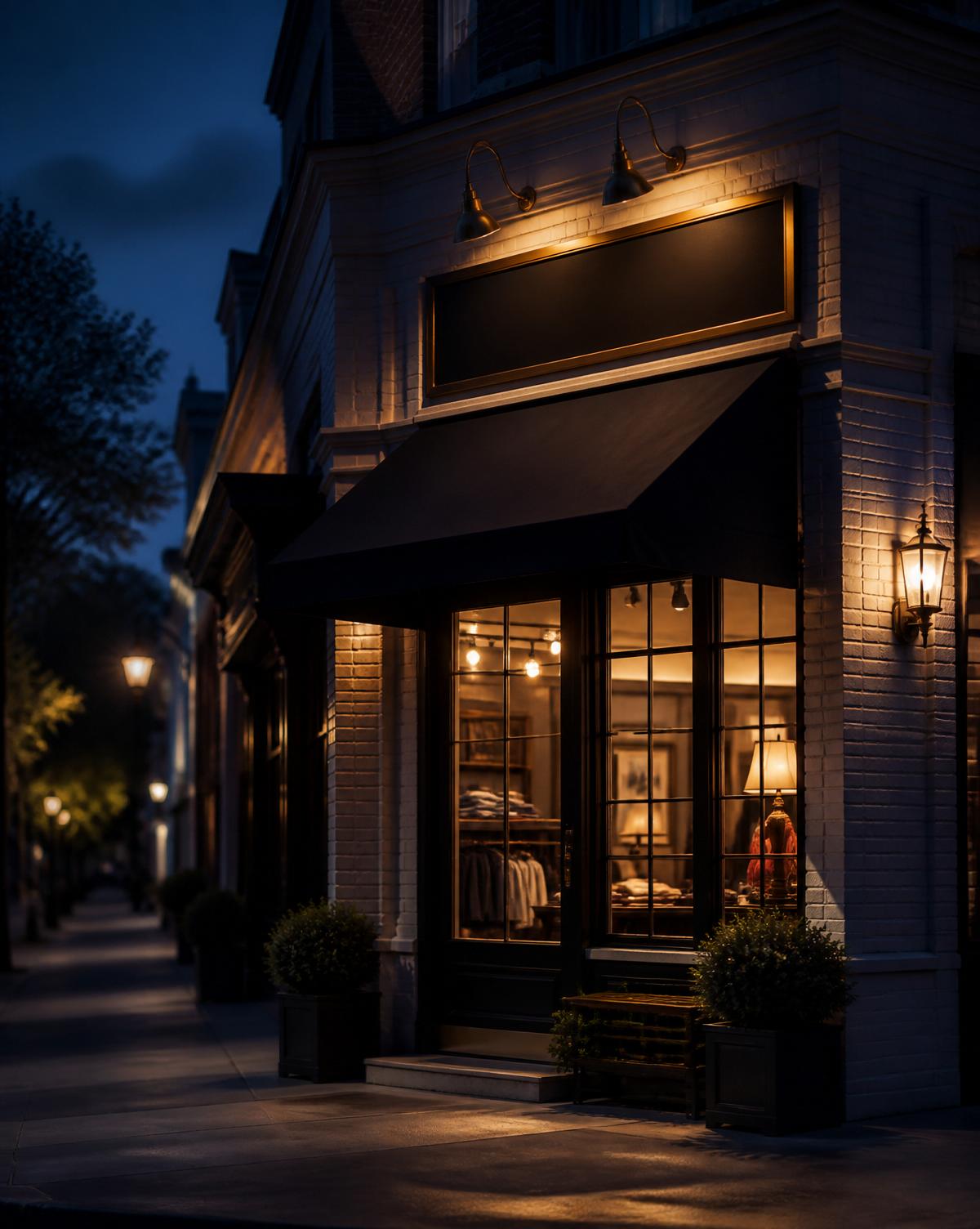 Boutique franchise storefront at blue hour - the operator's stage